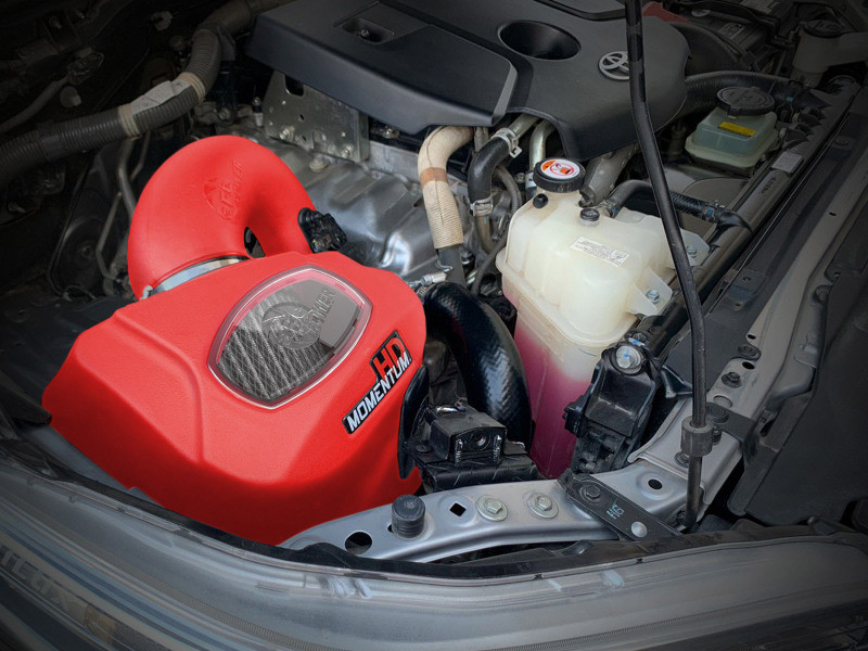 aFe 15-25 Toyota Hilux L4-2.4/2.8L (td) Momentum HD Cold Air Intake System Red w/ Pro DRY S Filter - 50-70063DR Photo - Mounted
