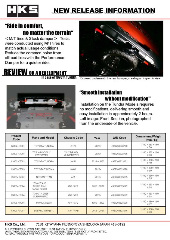 HKS Performance Damper for 2014 - 2020 Subaru WRX (STI) - 83003-KF001 Photo - Close Up
