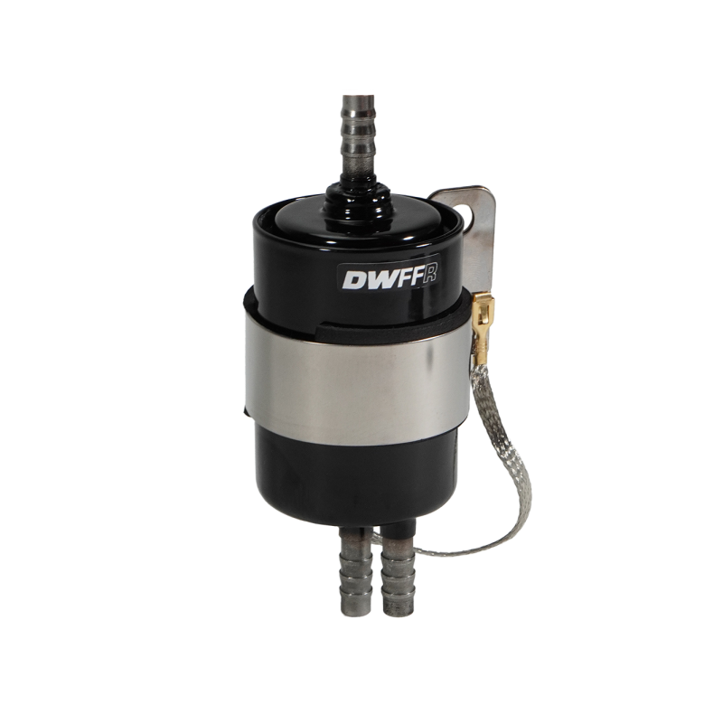 DeatschWerks 10 Micron 3/8in Barb Fuel Filter Regulator w/ Stainless Steel Body - Black - 8-FFR-38 Photo - Primary