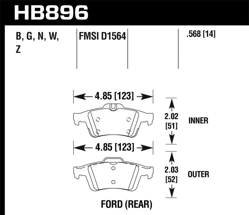 Hawk 22-23 Ford Transit Connect DTC-60 Race Rear Brake Pads - HB896G.568 Photo - Primary