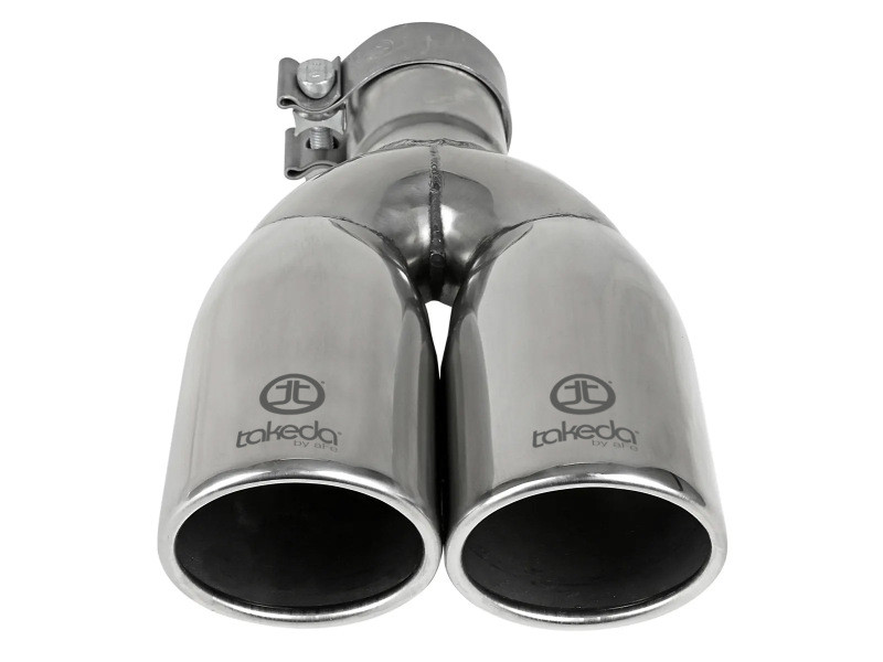 aFe Takeda 304 Stainless Steel Clamp-on Exhaust Tip Polished 2-1/2ininlet x 3-1/2in Outlet X 12in L - 49T25374-P121 Photo - Unmounted