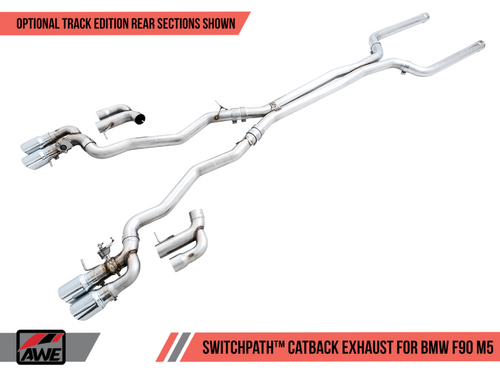 AWE Tuning 18-19 BMW M5 (F90) 4.4T AWD SwitchPath Cat-back Exhaust - Chrome Silver Tips - 3025-42062 Photo - Primary