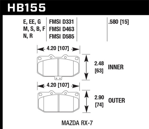 Hawk 88-89 Mazda RX-7 1.3L 10th Anniversary 4 Piston Caliper Front ER-1 Brake Pads - HB155D.580 Photo - Primary