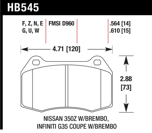 Hawk 04-09 Infiniti G35 3.5L Base Brembo Brakes OE Incl.Pin Clips Shims Front ER-1 Brake Pads - HB545D.564 Photo - Primary