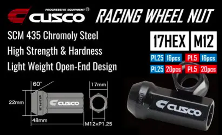 Cusco Universal Wheel Lug Nut Set M12 x P1.5mm - Black  (16pcs) - 00B 738 1516B User 1