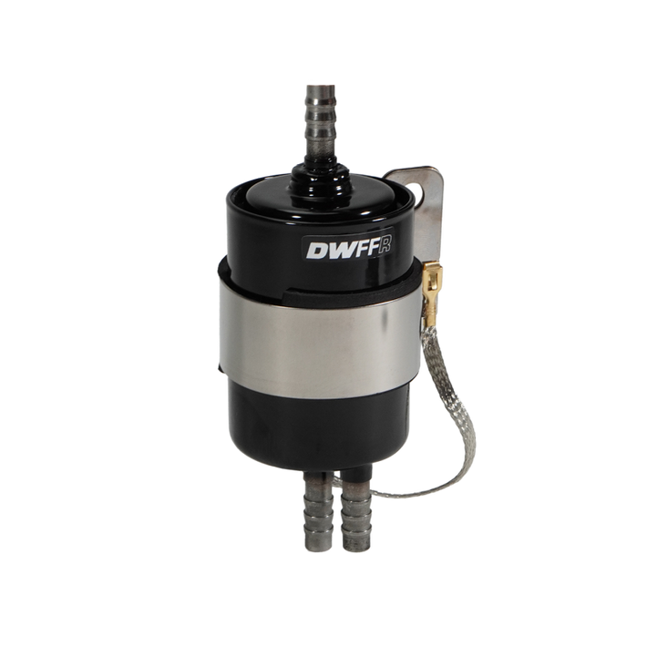 DeatschWerks 10 Micron 3/8in Barb Fuel Filter Regulator w/ Stainless Steel Body - Black - 8-FFR-38 Photo - Primary