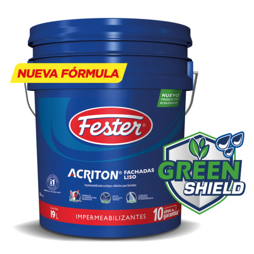 FESTER ACRITON GREEN-SHIELD FACHADAS.                                                        Impermeabilizante ecológico elastomérico de acabado liso para fachadas y muros con garantía de 10 años.
