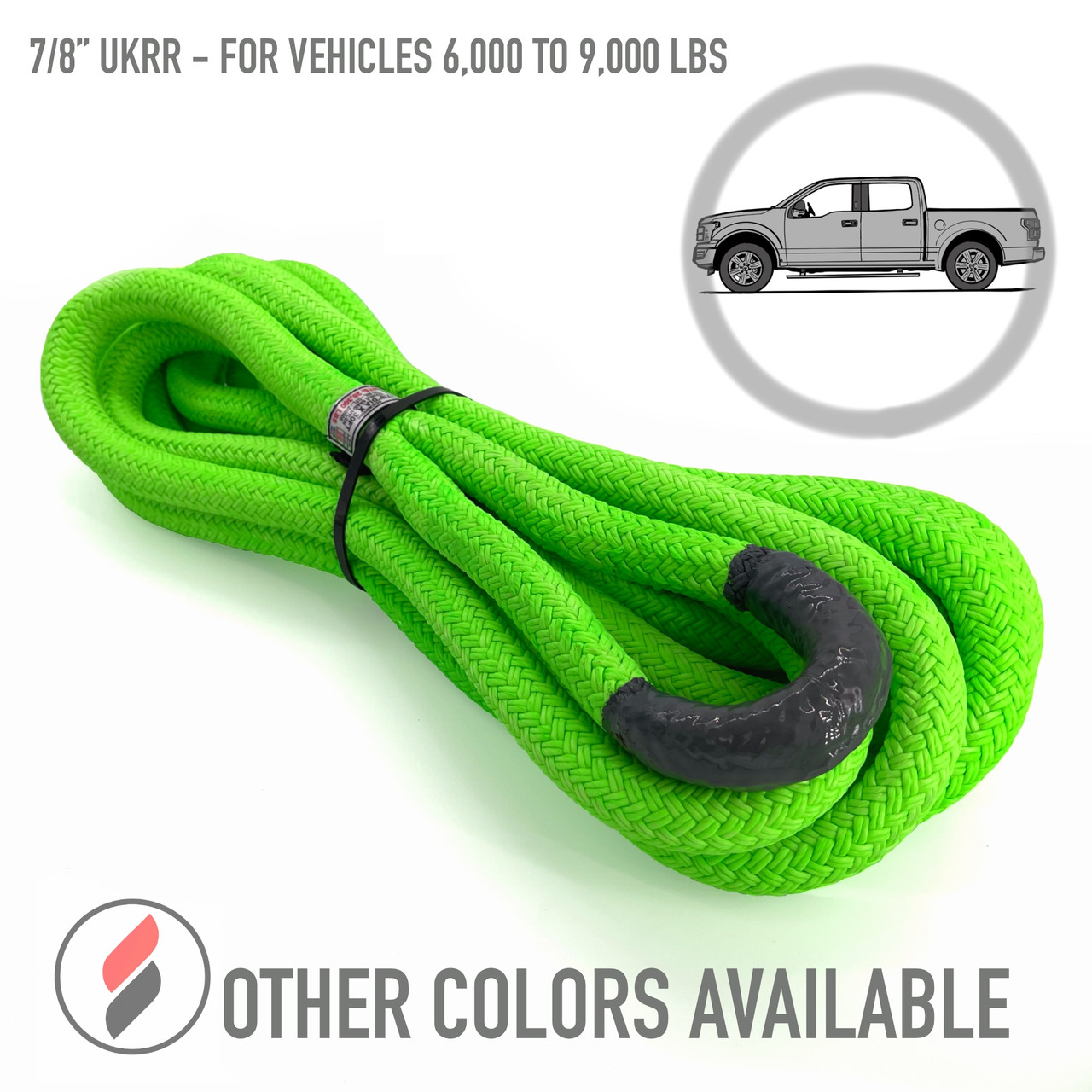 7/8 Ultimate Kinetic Recovery Rope (28,300 lb MTS, 9,000 lb WLL) - ASR  Offroad