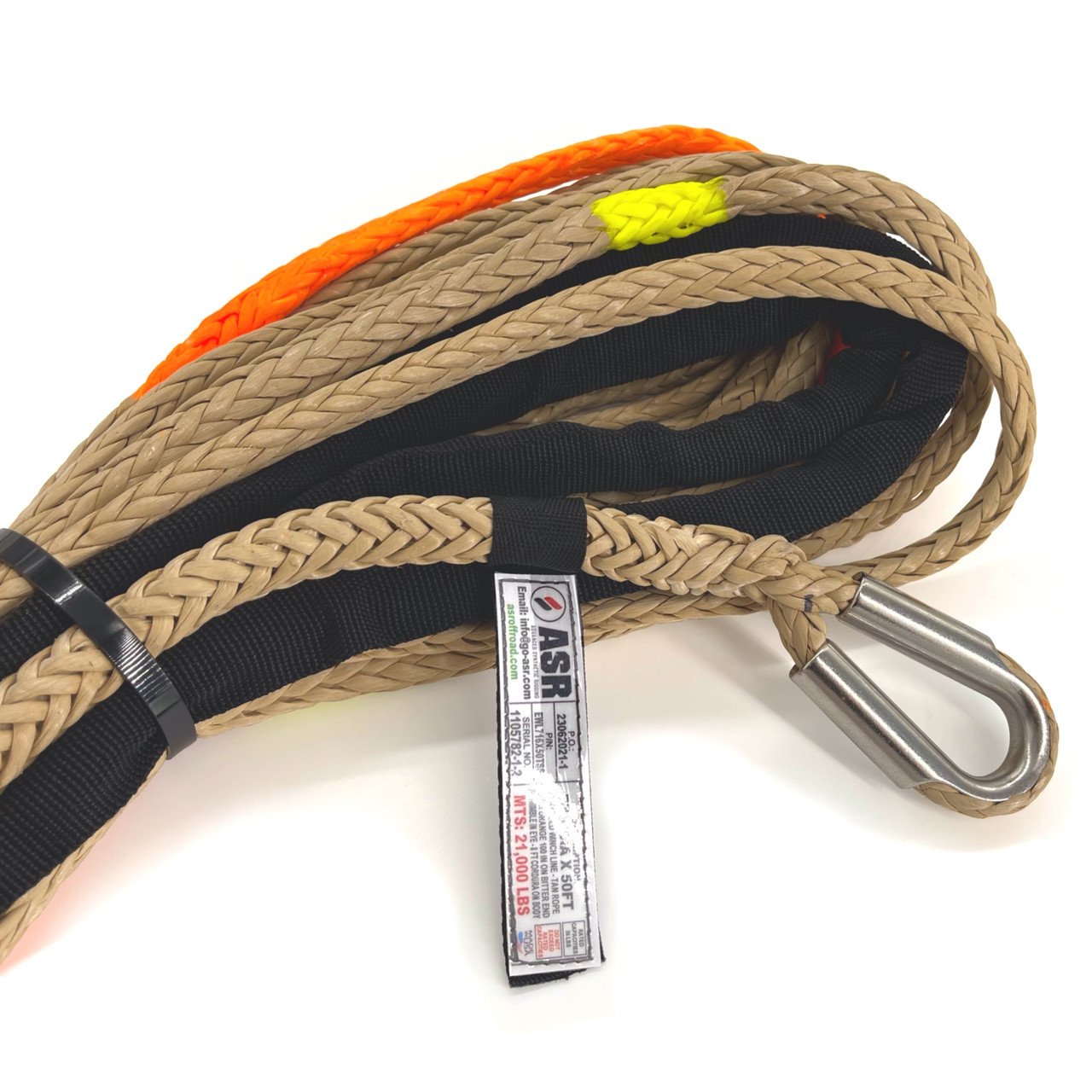 VULCAN Dyneema Synthetic Rope Winch Line - Locking Swivel Hook - 3/8 Inch x  100 Foot - Orange - 16,400 Pound MBS - 4,100 Pound Safe Working Load