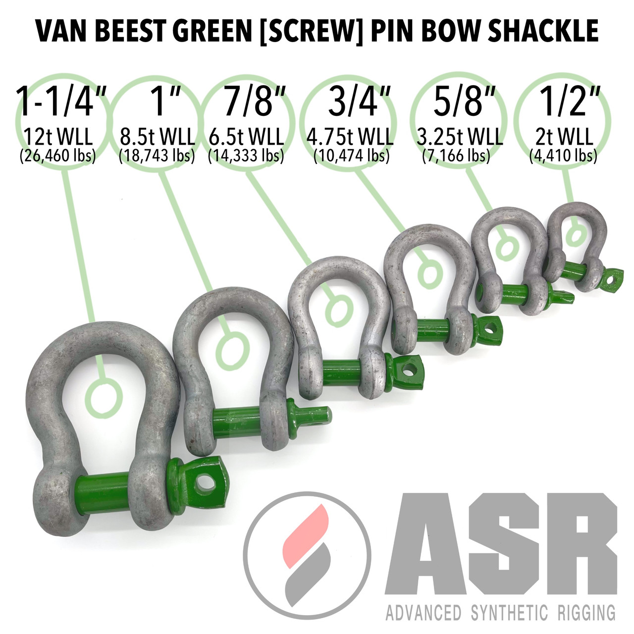 1" dia. Van Beest Green Pin Shackle (8.5t WLL)