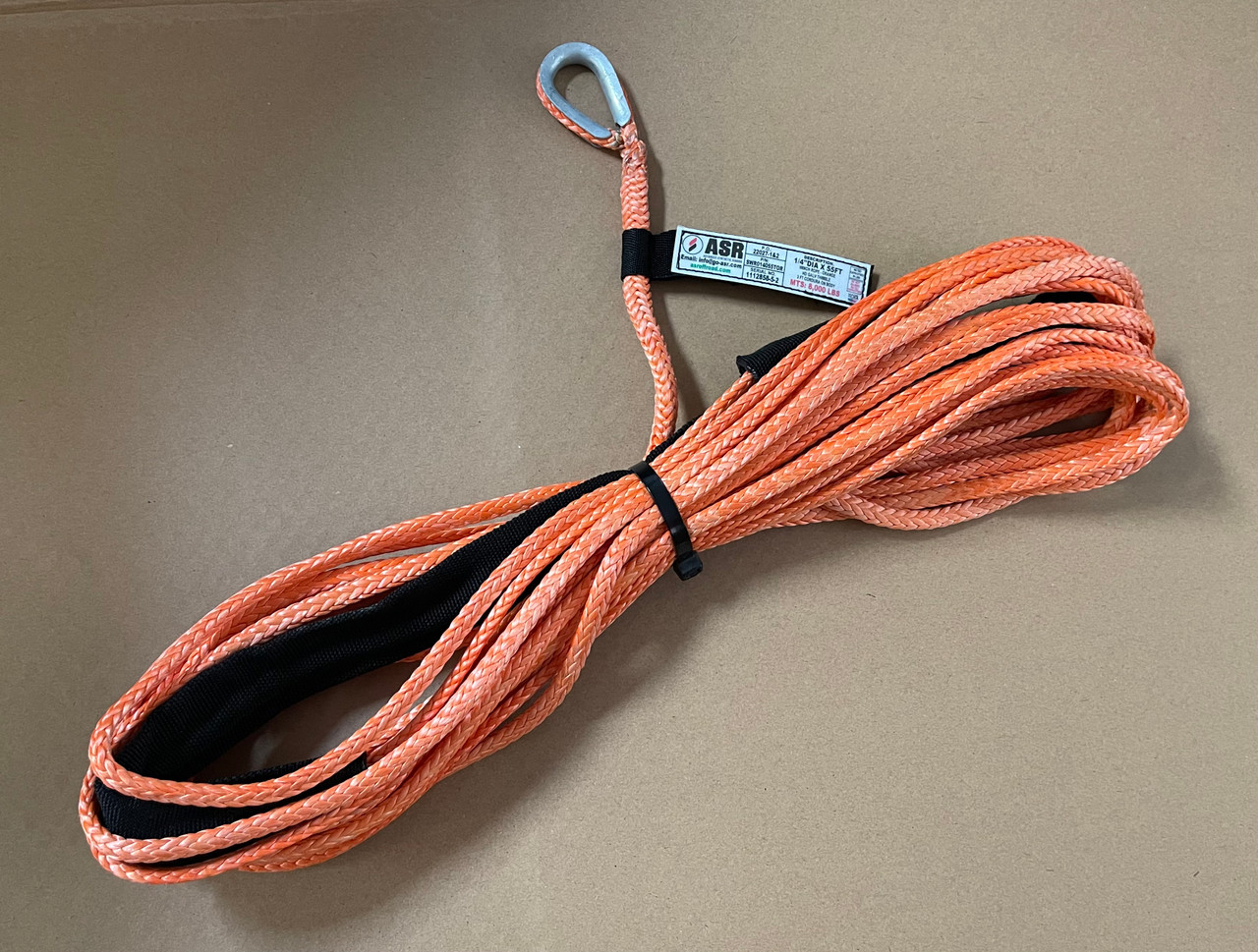 Factory Orange 1/4" x 55' ASR Synthetic Winch Line (8,000 lb MBS)