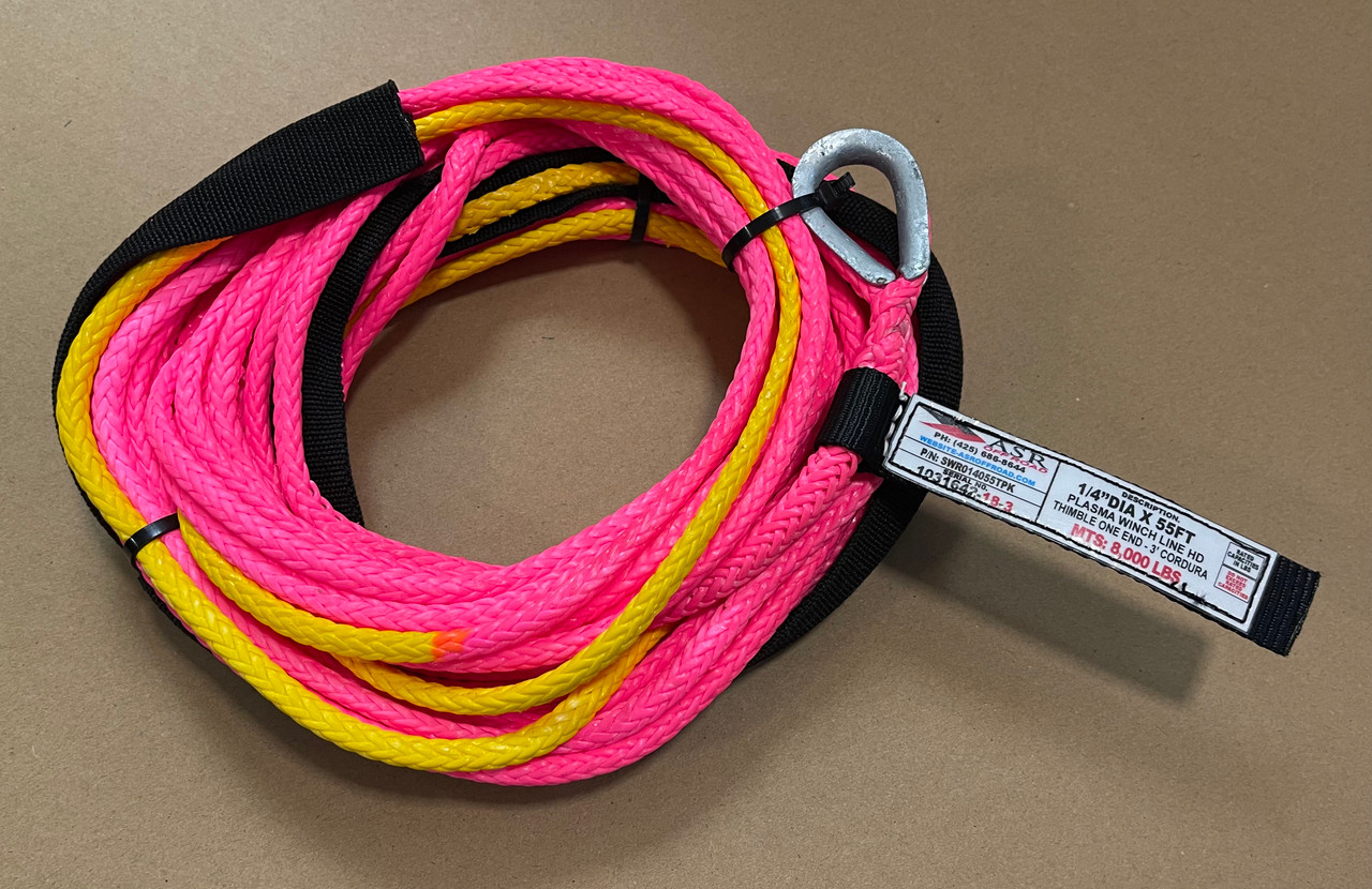 Pink 1/4" x 55' ASR Synthetic Winch Line (8,000 lb MBS)