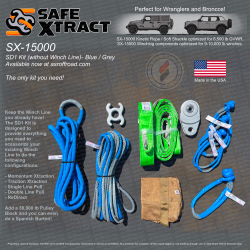 1-1/4 Ultimate Kinetic Recovery Rope + two 1/2 Soft Shackles + Premium  Mesh Bag - ASR Offroad