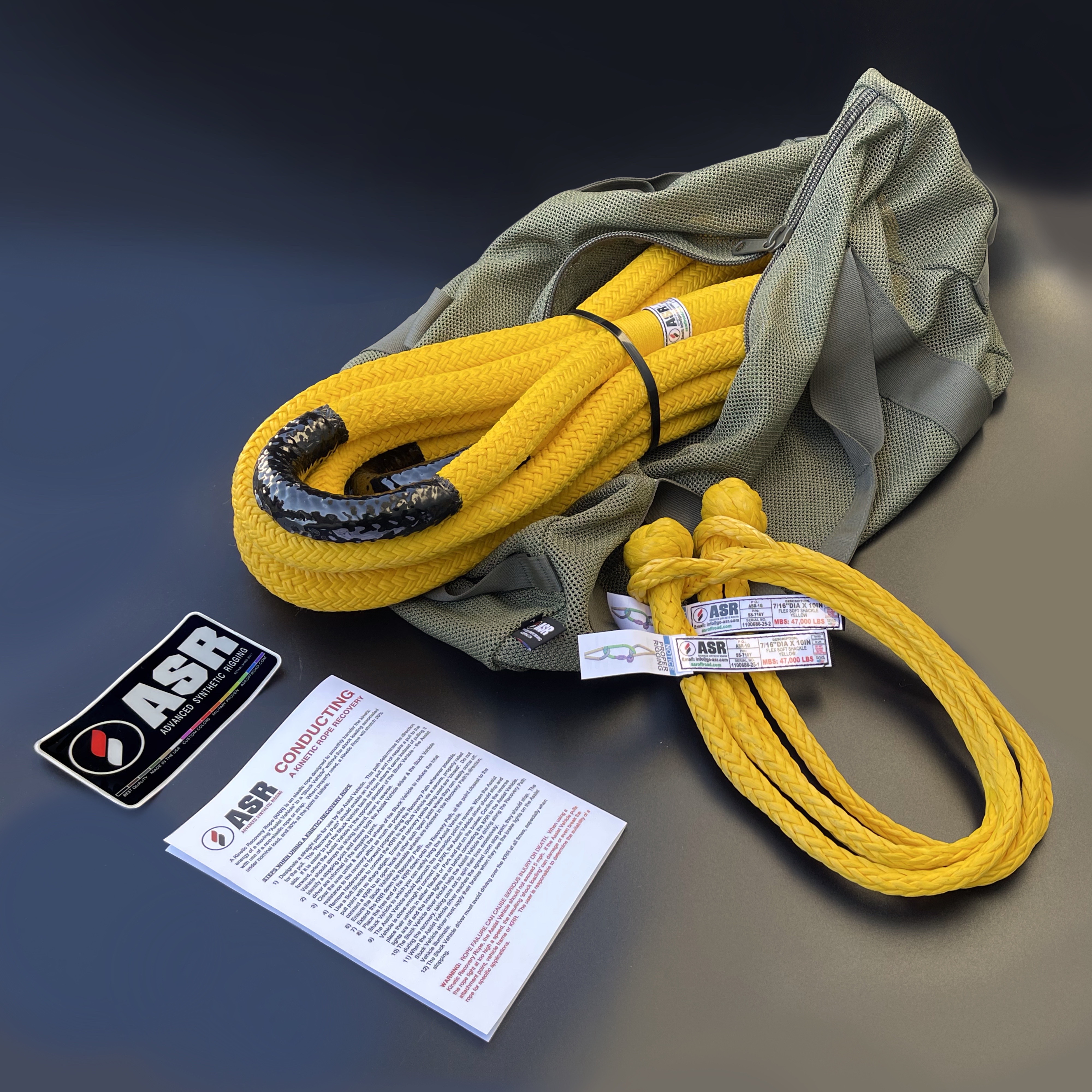 7/8 Kinetic Element Kit (Kinetic Rope, Soft Shackles, Premium Bag, Gloves,  Guide) - ASR Offroad