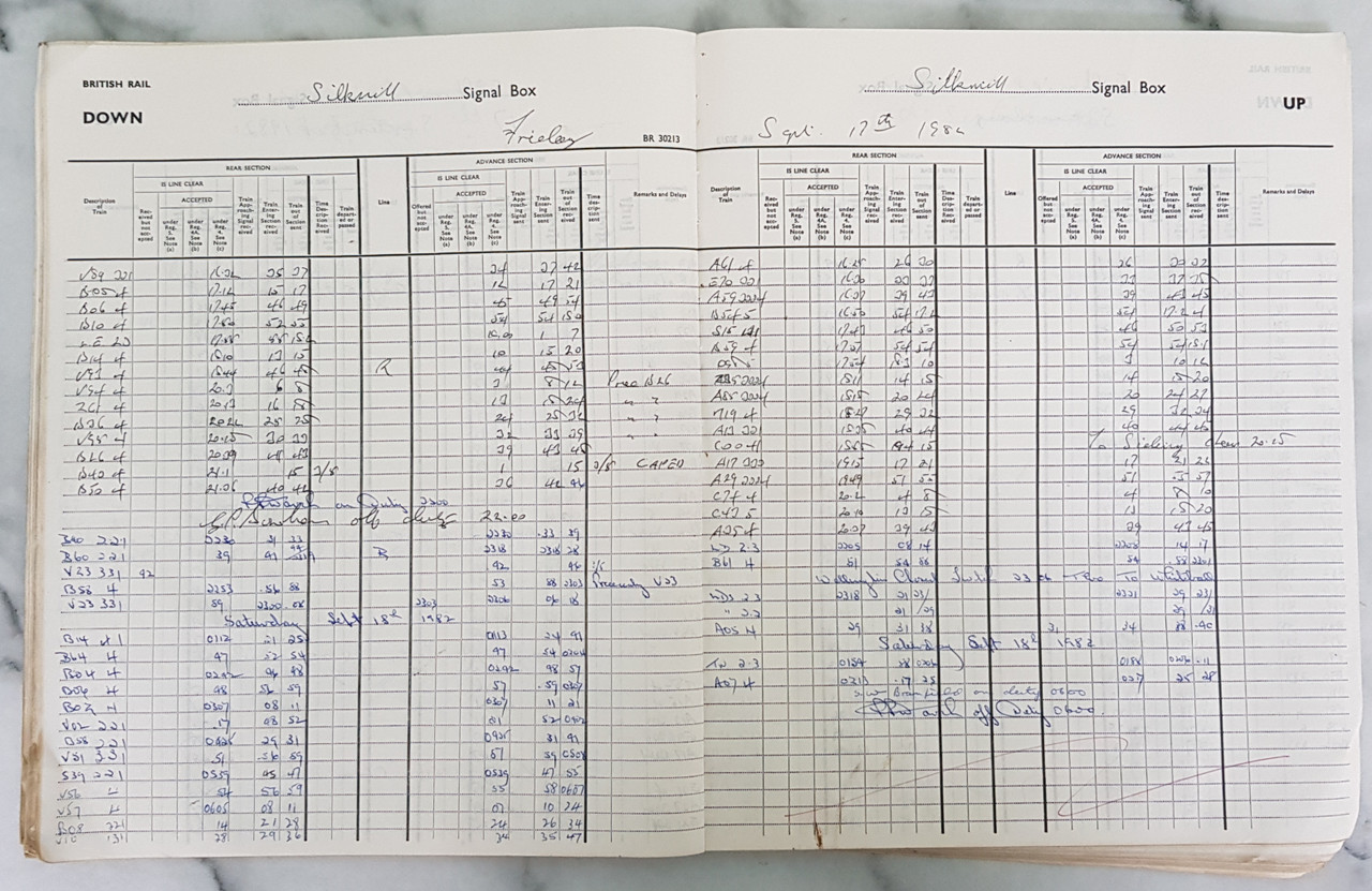 VT 3257  BLOCK TRAIN REGISTER FROM  SILK MILL CROSSING .