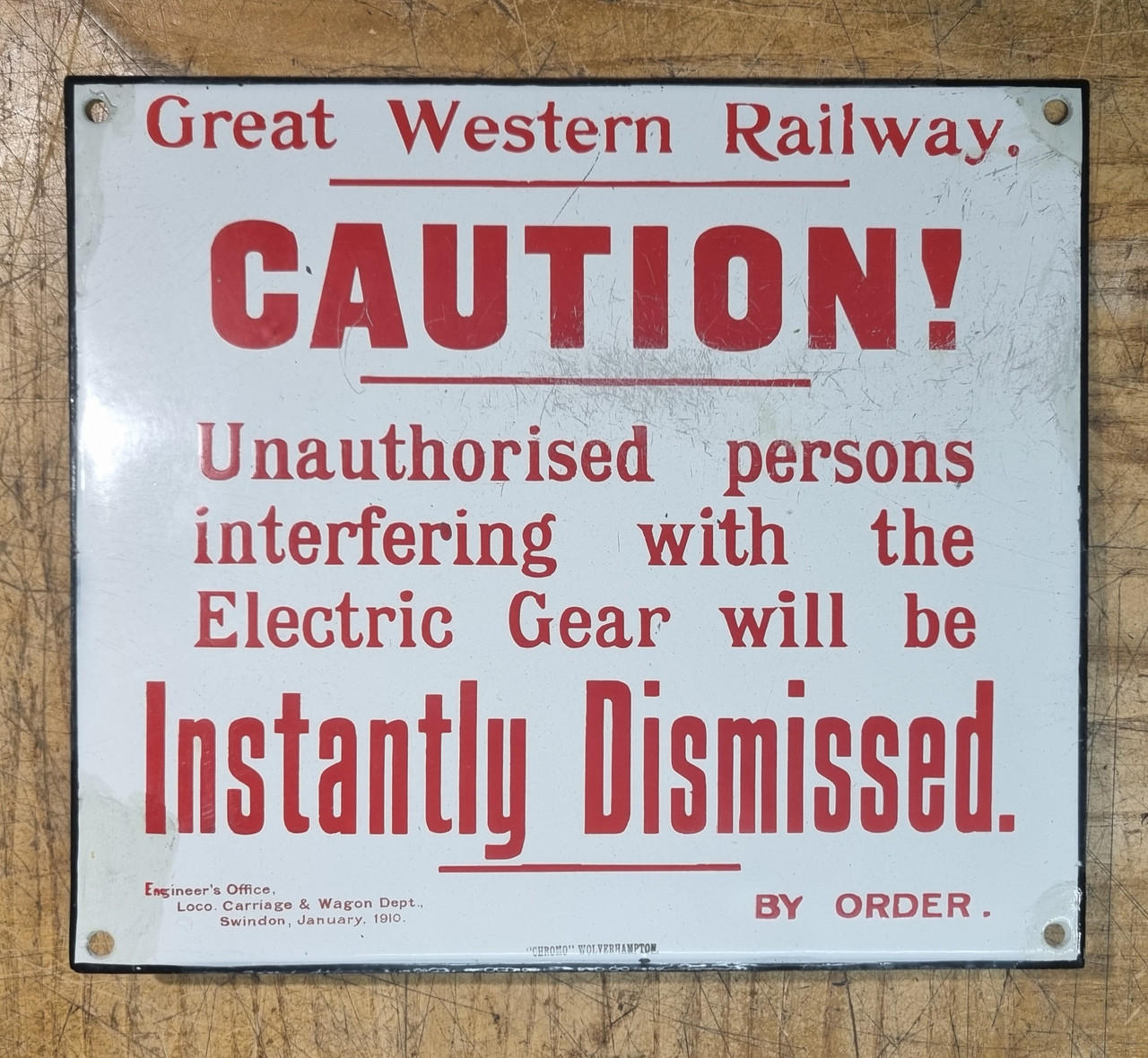 RA 6811  ENAMEL G.W.R. ELECTRICAL WARNING NOTICE