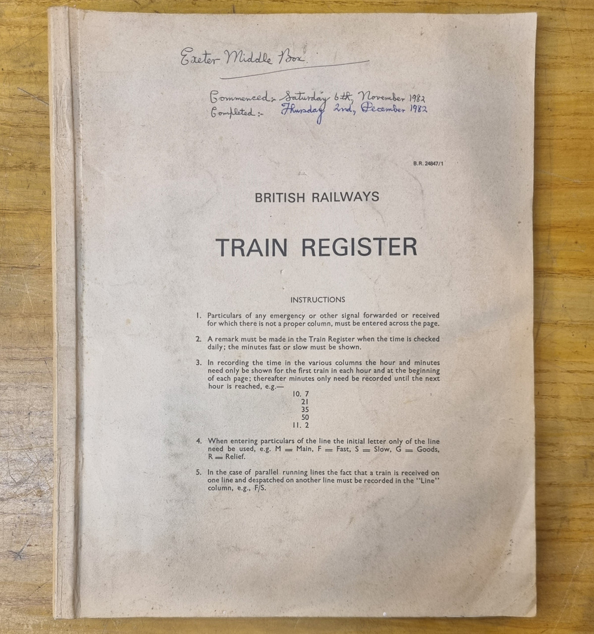 RA 7090   BLOCK TRAIN REGISTER FROM EXETER MIDDLE BOX