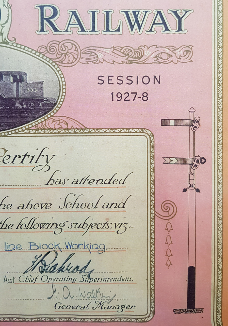 VT1275. SOUTHERN RAILWAY 1927-8 SIGNALLING EXAMINATION FRAMED AWARD.