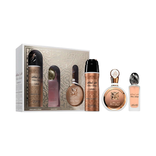 SET LATTAFA 3PC FAKHAR FOR WOMEN 3.4 EDP+6.67 DEO SPRAY+1.7 HAIR MIST (W) SOFT DISPLAY BOX