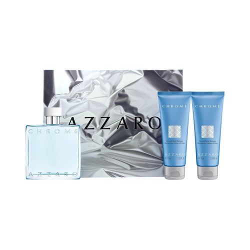 SET AZZARO 3PC CHROME 3.3 EDT+2.53 SHAMPOO (2) (M) HARD BOX ~