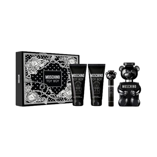 SET MOSCHINO 4PC TOY BOY 3.4 EDP+3.4 SG+3.4 ASB+0.30 EDP SPRAY (M) HARD BOX