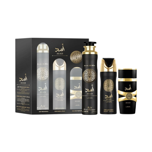 SET LATTAFA 3PC ASAD 3.4 EDP+6.67 DEO+10.0 AIR FRESHENER (U) SOFT WINDOW BOX