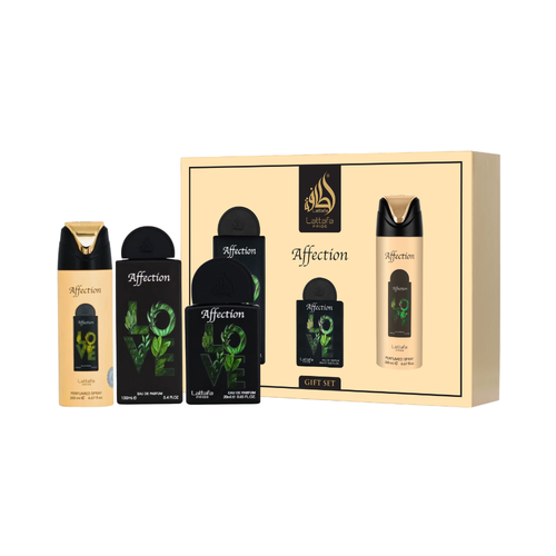 SET LATTAFA 3PC PRIDE AFFECTION 3.4 EDP+6.67 PERFUMED SPRAY+0.67 EDP (U) SOFT WINDOW BOX
