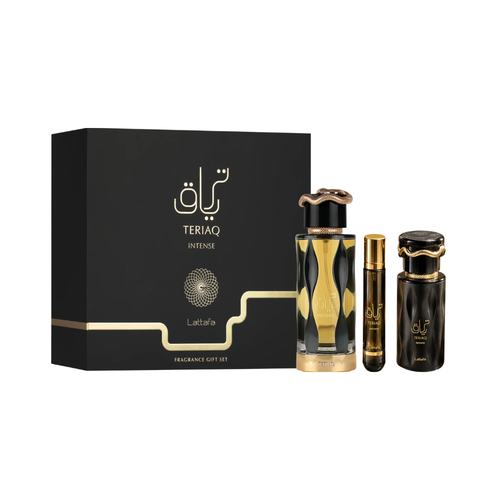 SET LATTAFA 3PC TERIAQ INTENSE 3.4 EDP+1.7 HAIR MIST+0.40 EDP (U) SOFT WINDOW BOX