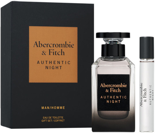 SET A&F ABERCROMBIE & FITCH 2PC AUTHENTIC NIGHT 3.4 EDT+0.5 EDT (M) SOFT BOX