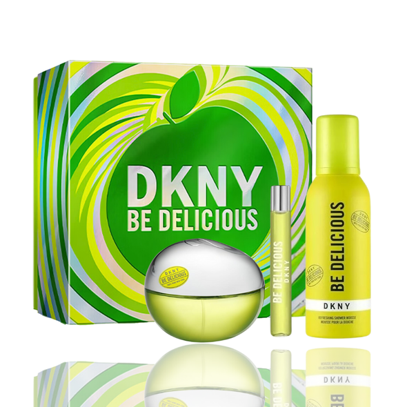SET DONNA KARAN 3PC DKNY BE DELICIOUS 3.4 EDP+5.1 SHOWER MOUSSE+0.5 EDP SPRAY (W) HARD BOX