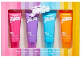 SET COSMOPOLITAN 4PC EAU DE JUICE 1.7 HAND & BODY CREAM COLLECTION PURE SUGAR+100% CHILLED+GOOD ENERGY+HAPPY PLACE (W) CSR SOFT WINDOW BOX