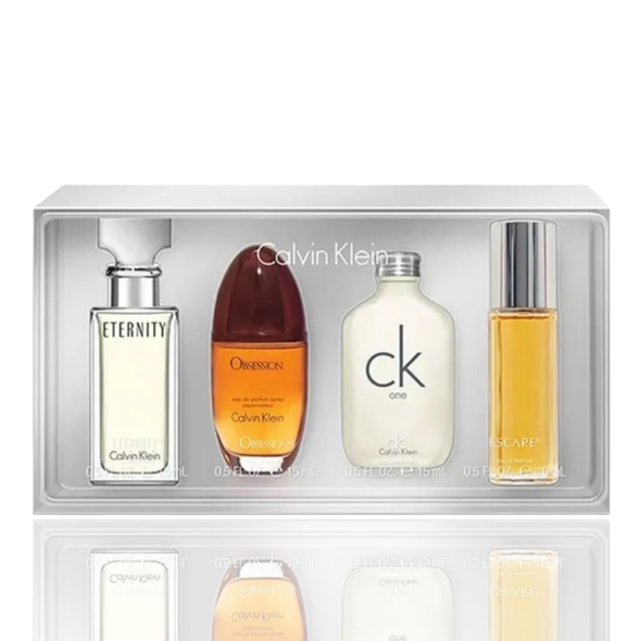 SET CK CALVIN KLEIN 4PC WOMEN COLLECTION 0.5 EDP SPRAY ESCAPE+CK ONE+ETERNITY+OBSESSION (W) COFFRET DISPLAY BOX