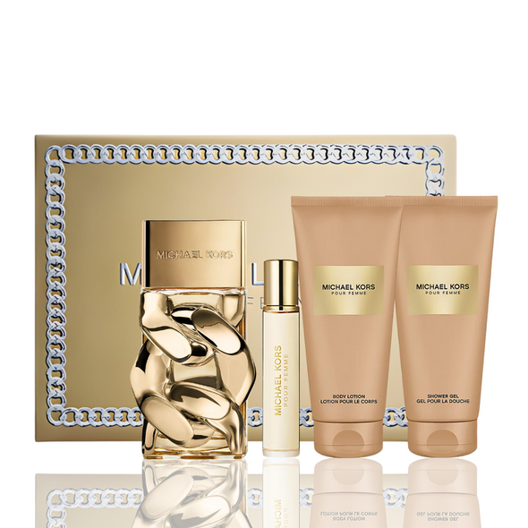 SET MK MICHAEL KORS 4PC POUR FEMME 3.4 EDP+0.30 EDP SPRAY+3.4 SG+3.4 BL (W) HARD BOX