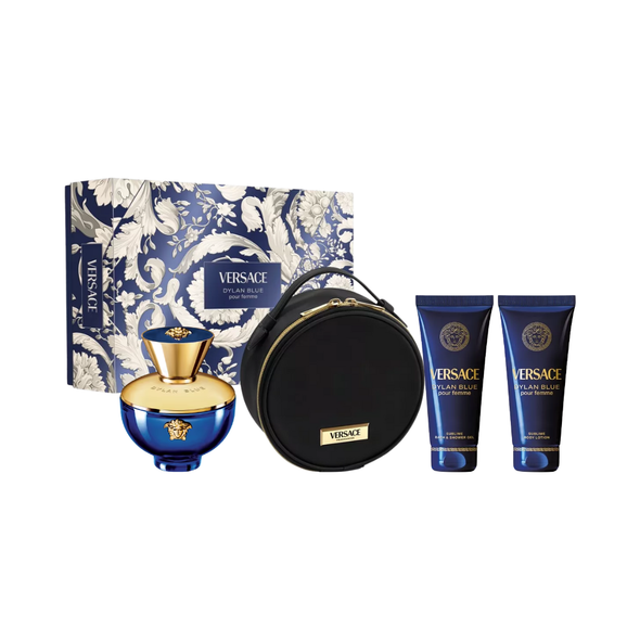SET VERSACE 4PC DYLAN BLUE POUR FEMME 3.4 EDP+3.3 SG+3.4 BL+MAKEUP CASE (W) HARD BOX