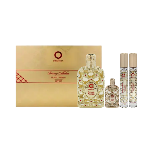 SET ORIENTICA 4PC LUXURY COLLECTION ROYAL AMBER 2.7 EDP+0.15 MINI EDP+(2) 0.34 EDP SPRAYS (U) HARD BOX