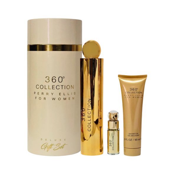 SET PE PERRY ELLIS 3PC 360 COLLECTION FOR WOMEN 3.4 EDP+3.0 SG 0.25 EDP SPRAY (W) DELUXE CANNISTER