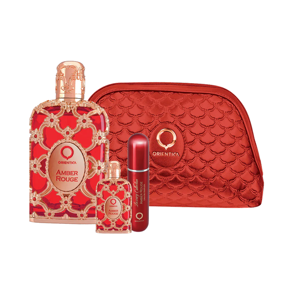 SET ORIENTICA 4PC LUXURY COLLECTION AMBER ROUGE 2.7 EDP+0.25 EDP+ATOMIZER+GOLD BAG (U) HARD BOX