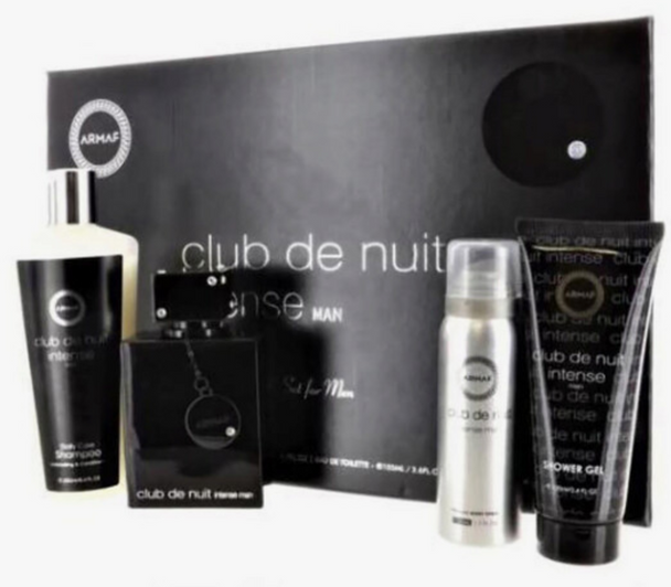 SET ARMAF 4PC CLUB DE NUIT INTENSE 3.6 EDT+1.7 PERFUME BODY SPRAY+3.4 SG+8.4 SHAMPOO (M) HARD BOX