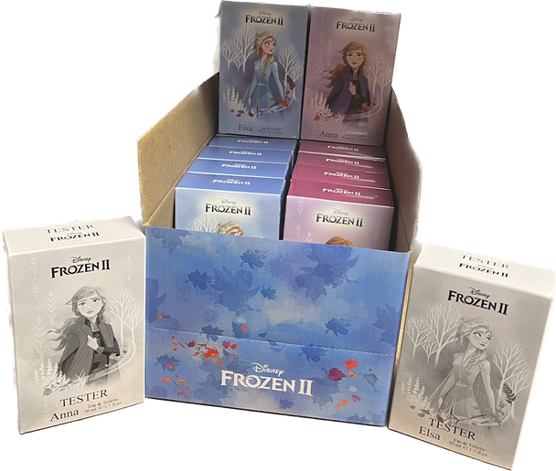 DISNEY TABLETOP DISPLAY 6 FROZEN 2 ANNA 1.7 EDT+6 FROZEN 2 ELSA 1.7 EDT+FROZEN 2 ANNA 1.7 EDT TESTER W/CAP+FROZEN 2 ELSA 1.7 EDT TESTER W/CAP (C)