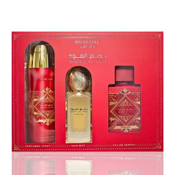 SET LATTAFA 3PC BADE'E AL OUD SUBLIME 3.4 EDP+6.67 DEO SPY+1.7 HAIR MIST (U) SOFT DISPLAY BOX