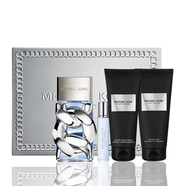 SET MK MICHAEL KORS 4PC POUR HOMME 3.4 EDP+0.30 EDP SPRAY+3.4 ASB+3.4 SG (M) HARD BOX