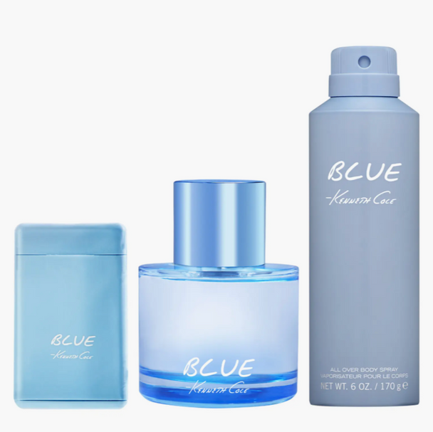 SET KC KENNETH COLE 3PC BLUE 3.4 EDT+0.6 EDT+6.0 ALL OVER BODY SPRAY (M) HARD BOX