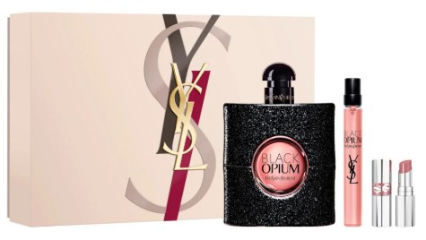 SET YSL YVES SAINT LAURENT 3PC BLACK OPIUM 3.0 EDP+0.33 EDP TRAVEL SPRAY+MINI LOVESHINE LIPSTICK SHADE 44 NUDE LAVALLIERE (W) HARD BOX