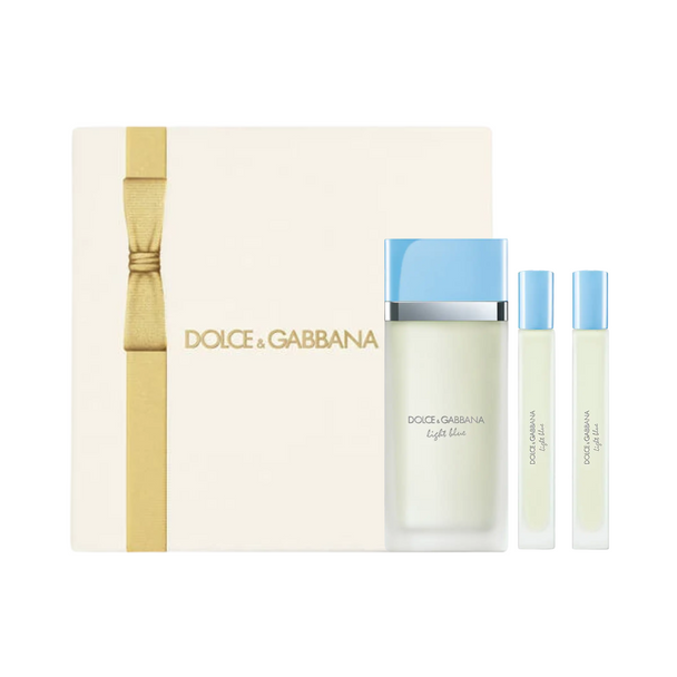 SET D&G DOLCE & GABBANA 3PC LIGHT BLUE POUR FEMME 3.38 EDT+0.33 EDT SPRAY (2) (W) HARD BOX