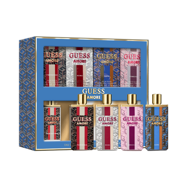 SET GUESS 4PC AMORE COLLECTION 0.25 EDT PORTOFINO+ROMA+CAPRI+VENEZIA (W) COFFRET
