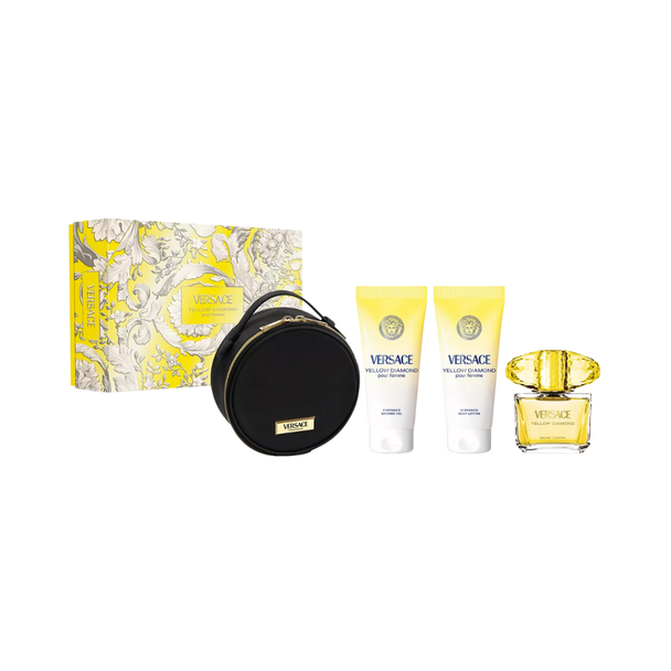 SET VERSACE 4PC YELLOW DIAMOND 3.0 EDT+3.3 SG+3.4 BL+MAKEUP CASE (W) HARD BOX