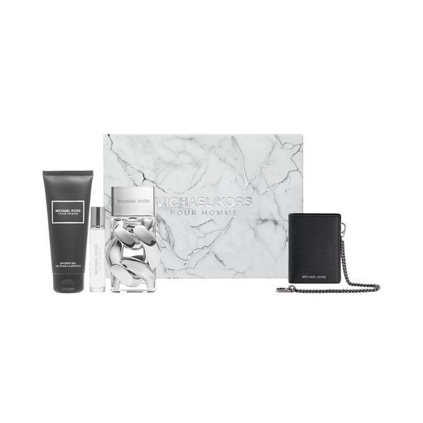 SET MK MICHAEL KORS 4PC POUR HOMME 3.4 EDP+0.30 EDP SPRAY+3.4 SG+BLACK WALLET (M)