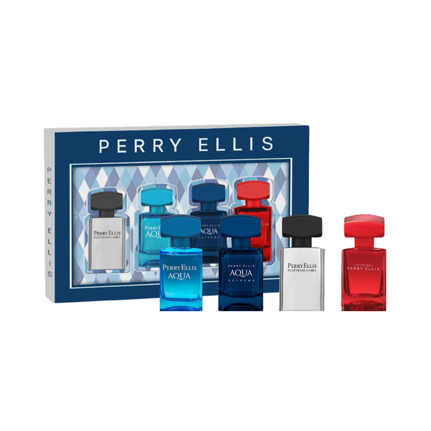 SET PE PERRY ELLIS 4PC COFFRET FOR MEN 0.25 EDT AQUA+AQUA EXTREME+PLATINUM+SPIRITED (M) SOFT WINDOW BOX