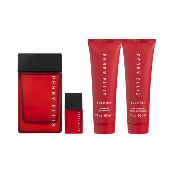 SET PE PERRY ELLIS 4PC BOLD RED 3.4 EDT+3.0 ASB+3.0 SG+0.25 EDT SPRAY (M) HARD BOX