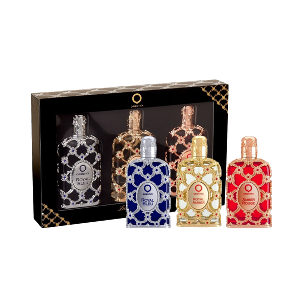 SET ORIENTICA 3PC LUXURY COLLECTION 1.0 EDP AMBER ROUGE+ROYAL AMBER+ROYAL BLEU (U) SOFT WINDOW BOX